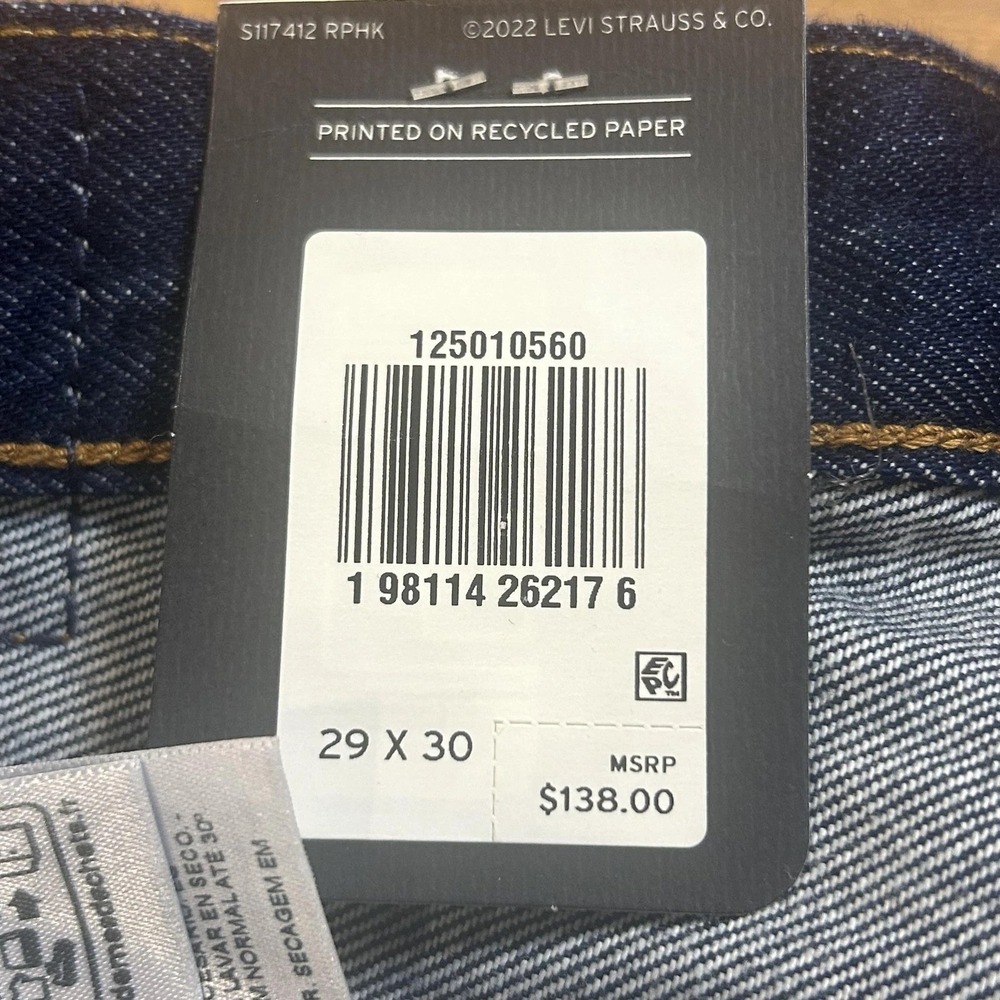 Levis 501 Original Jeans Mens 29x30 Blue Selvedge Button Fly Straight Denim NWT - Picture 4 of 7